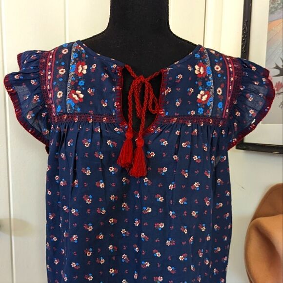 Point Sur for J. Crew Top SM Peasant Boho Hippie Surf Embroidered Dark Romantic - Picture 3 of 12